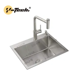 Wastafel dapur buatan tangan YK-6045, wastafel dapur Stainless Steel 201 wastafel Satin, mangkuk tunggal wastafel Undermount