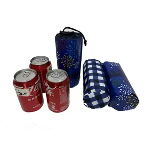 Latas de cerveza con revestimiento de papel de aluminio a cuadros de moda de fábrica de Vietnam de China, bolsa térmica aislada, bolsa de almuerzo práctica con cordón