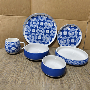 Service de vaisselle en céramique de style Asie centrale, motif floral bleu classique, assiettes, bols, tasses, vente en gros, OEM, ODM, vaisselle personnalisée - Product Image 1