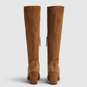 High Chunky Heels Square Toe Shoes Metal Buckles Suede Side Zipper <b>Boots</b> Women's Retro Style Knee High Booties - Product Image 4