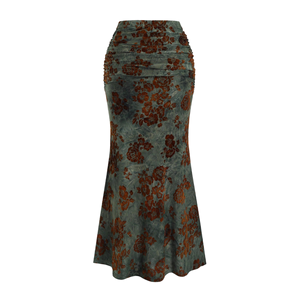 Vestido maxi acampanado para mujer, estilo vintage de moda urbana para otoño, con dobladillo irregular con volantes, sexy, de un solo pecho y cuello en V profundo. - Product Image 1