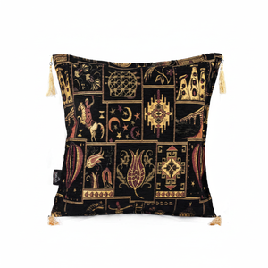Cushion Cover With Black Color Turkish Fabric With Turkish Symbols Pattern.... Made in Turkey .... From Turkey - Product Image 2