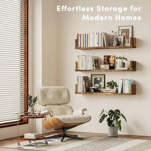 رف كتب خشبي عائم على شكل حرف U من 3 قطع مثبت على الحائط للتخزين مثبت على الحائط لغرفة المعيشة وغرفة النوم والمكتب - Product Image 4