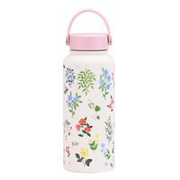 Nouvel Arrivage : Bouteille d'eau en acier inoxydable à double paroi avec paille, Tasse à thé au lait, Ensemble de tasses à café, Tasse à poignée à motif floral