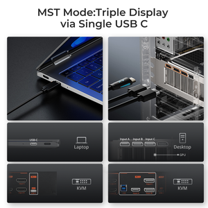 Tesmart 2x3 HDMI + DP + USB C KVM Switcher ba màn hình hỗ trợ MST 4K 60Hz USB3.0 cho văn phòng nhà từ xa công nhân - Product Image 6