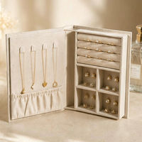 Boîte à bijoux personnalisée haut de gamme, emballage pour collier en forme de livre, finition lin, boîtes durables en lin de style livre pour bagues, pour cadeaux de mariage