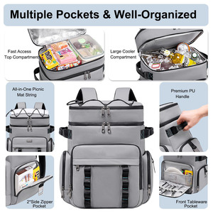 Portable Leather <b>Meal</b> <b>Prep</b> Backpack Waterproof Insulated Cooler <b>Bag</b> Backpack Large Backpack With Lunch Compartment - Product Image 2