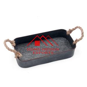 Plateau de service à fruits fait main avec poignée en corde pour la maison et les restaurants plateau en métal de couleur noire fer de haute qualité - Product Image 1