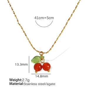Collar con Colgante de Ágata Roja Cereza, Impermeable, de Acero Inoxidable, con Diseño de Fruta Dulce, <span class=keywords><strong>para</strong></span> Chicas - Product Image 5