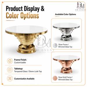 Table de réception ronde à plusieurs niveaux en acier inoxydable doré avec plateau en verre trempé miroir – Vente en gros - Product Image 4