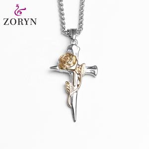 Pendentif Croix Épine de Rose en Acier Inoxydable Or Argent Gothique Punk Romantique Religieux Chrétien en Acier Titane pour Hommes Femmes - Product Image 1