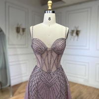 Robe de soirée formelle Serene Hill LA72451 rose à bretelles spaghetti, jupe sirène, perles collées, pour femmes, Rts