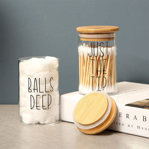 Tarros de Almacenamiento de Algodón de Vidrio al por Mayor con Tapa de Bambú, Juego de Recipientes Organizadores para Baño, para Hisopos de Algodón y Bolas Cosméticas - Product Image 3