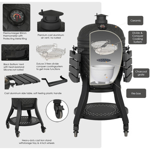 SEB KAMADO Ultra 22 Inch Best Premium Ceramic Professional Charcoal <strong>Grill</strong> with Cooking System <strong>Pizza</strong> Stone - Product Image 3