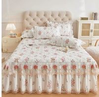 Ensemble de jupes de lit à double couche imprimées de motifs floraux, en fibre 100% polyester, 100 fils au pouce carré, lavable, pour usage domestique