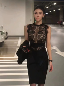 Elegante Vestido de Cóctel Ajustado de Encaje con Cintura Natural, Estilo Delgado, para Verano, Transpirable, de Fibra de Poliéster - Product Image 5