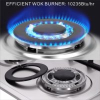 Vente en gros de table de cuisson à gaz à cinq brûleurs 70cm en acier inoxydable, poêle à gaz GPL NG en fer intégré pour camping-car, usage hôtelier et domestique