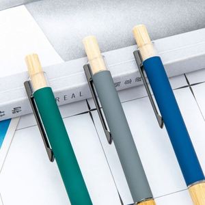 Graduation Gifts Wholesale Custom Logo 1.0Mm New Bamboo Ballpoint Metal & Wood Two-Tone <b>Retractable</b> Advertising Gift <b>Pen</b> - Product Image 2