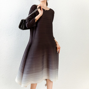 Vestidos Largos Casuales Elegantes para Mujer, Plisados, Corte en A, Transpirables, Tallas Grandes, Estampado Degradado, Formales de Oficina, Naturales - Product Image 6