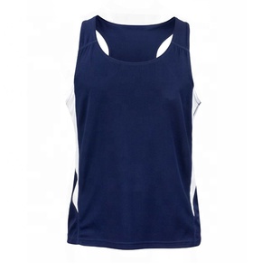 Women's <b>Navy</b> Blue Sleeveless Tank <b>Top</b> With White Side Stripe Quick Dry Athletic Wear Crew Neck Regular Fit - Product Image 1