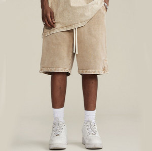 Vente en gros de shorts d'été 100% en coton pour hommes 350GSM Heavyweight avec cordon de serrage, délavés à l'acide, vêtements décontractés respirants - Product Image 1