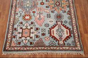 Hermosa alfombra azul claro Oushak geométrica de lana anudada a mano de 6x9 pies alfombra Oriental personalizada hogar Camping tejido hecho de algodón - Product Image 2