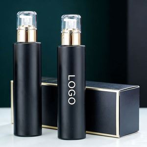 Silk Screen Custom Black Glass <b>Pump</b> Spray Bottle Refillable Cosmetic Container with Press Applicator for Skincare Products - Product Image 1