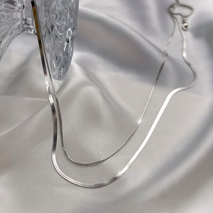 2021 nouveau collier de chaîne de clavicule <span class=keywords><strong>en</strong></span> argent Sterling Simple pour femmes Double empilé Ins vent froid avec pierre principale Moissanite - Product Image 2