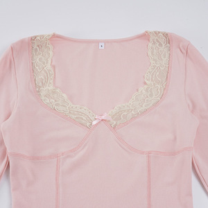 Nueva camiseta <span class=keywords><strong>de</strong></span> manga larga ajustada y sexy <span class=keywords><strong>para</strong></span> mujer, top <span class=keywords><strong>de</strong></span> punto rosa <span class=keywords><strong>para</strong></span> fiesta. - Product Image 4