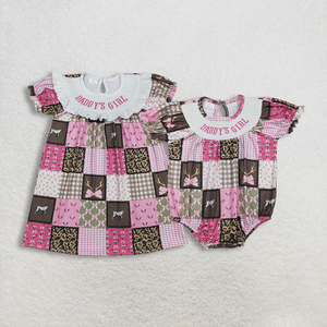 Vestido de Verano para Niña Pequeña, Bordado con la Frase 'Daddy's Girl', Camuflaje, Rosa, Manga Corta, Vestidos Fruncidos para Niñas - Product Image 4