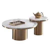 Ensemble de table basse ronde en marbre et acier inoxydable doré, style moderne minimaliste de luxe, meubles de salon
