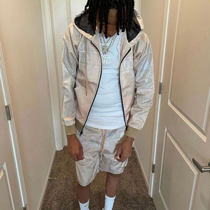 OEM Windbreaker <strong>Wind</strong> <strong>Breaker</strong> Sets Windproof Men Custom Polyester Tracksuit Zipper Hoodie and Shorts Two Piece Set - Product Image 5