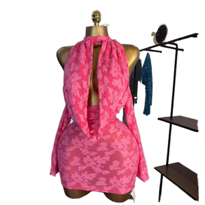 Vestido Mini Bodycon Rosa con Cuello Halter y Aberturas, de Cintura Alta, Sin Mangas, Transpirable y Ecológico, Ideal para Fiestas de Verano - ¡Gran Oferta! - Product Image 2