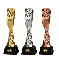 JINZUN Nouveauté 2026 Trophée en résine torsadée avec logo personnalisé, base en or, argent et cristal, pour récompense d'entreprise