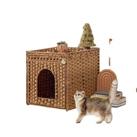Lit pour chat tressé spacieux, toutes saisons, pour la maison, semi-fermé, avec bac à litière, nid pour animaux de compagnie