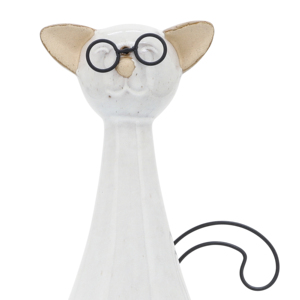 Statuetta di gatto in ceramica con coda in metallo e occhiali per decorazioni moderne per la casa e l'ufficio - Product Image 6