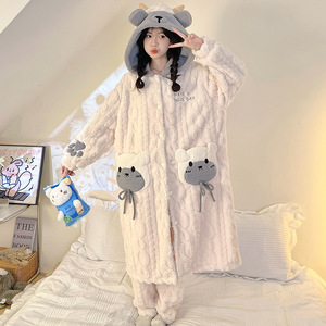 Camisón de otoño e <span class=keywords><strong>invierno</strong></span>, <span class=keywords><strong>pijama</strong></span> de lana Coral para mujer con dibujos animados de terciopelo grueso adecuado para ropa de hogar al aire libre en <span class=keywords><strong>invierno</strong></span> - Product Image 5