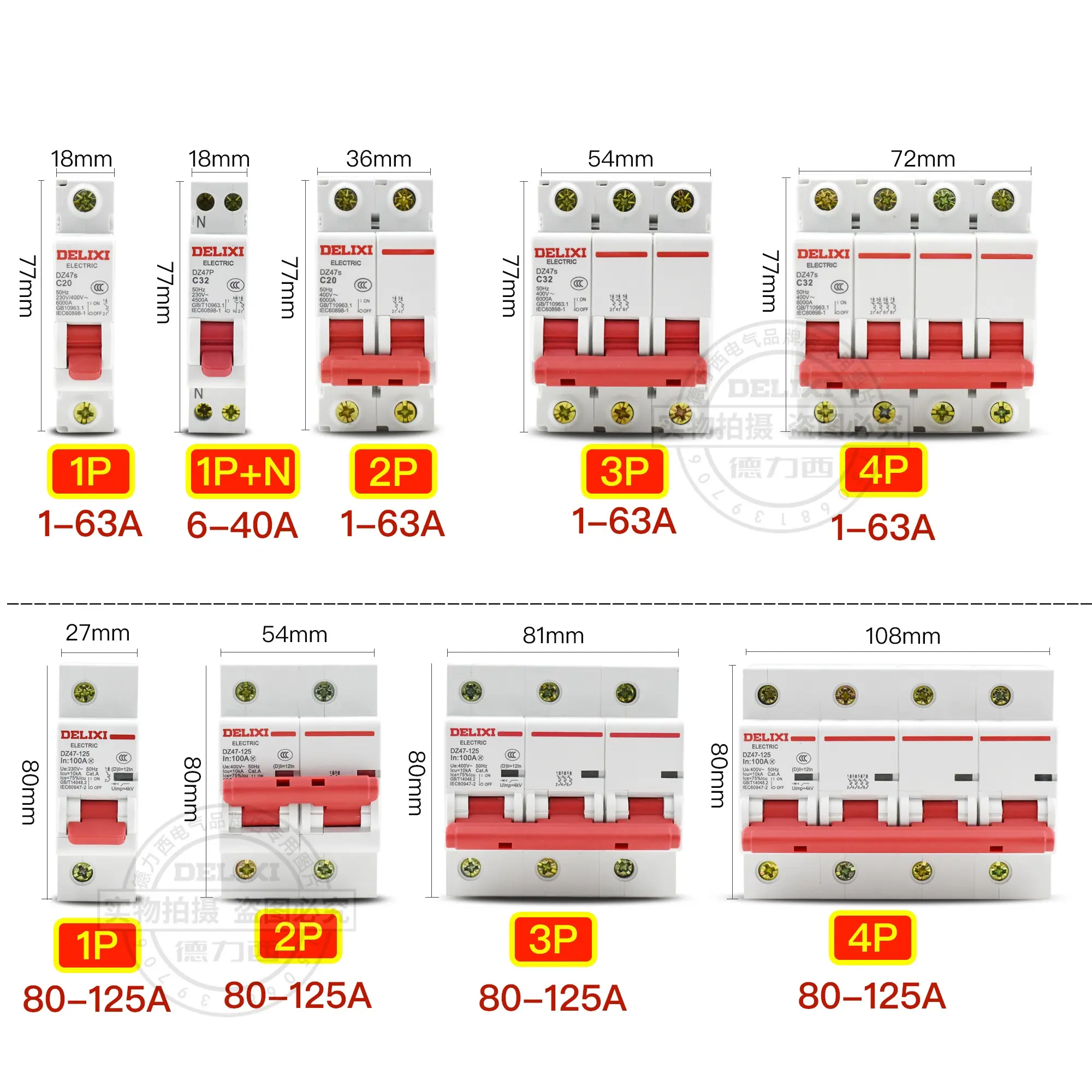 DELIXI และความปลอดภัย DZ47 C32 Miniature Mini Circuit Breaker MCB Earth Leakage Cirucit ELCB 1P 1P + N 2P 3P 4P