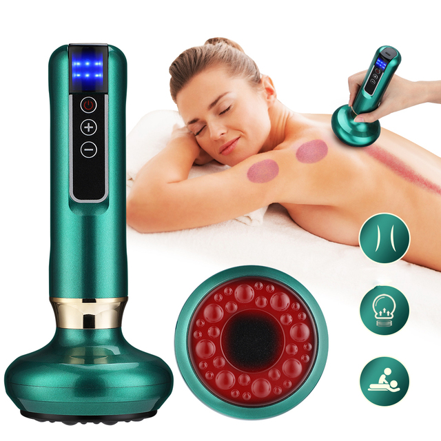 Rechargeable 12-Speed Smart Vacuum Cupping Massager Electric Guasha Hot Compress Anti-Cellulite Therapy Set for Body