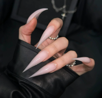 Ongles press-on rose nude brillant, longueur moyenne, forme stiletto, faits à la main, réutilisables, en acrylique, motif papillon pour doigts
