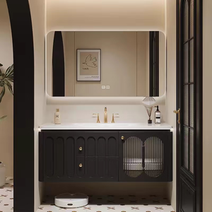Black bathroom cabinet with makeup drawer LED backlit makeup <b>mirror</b> <b>for</b> storing cosmetics - Product Image 3