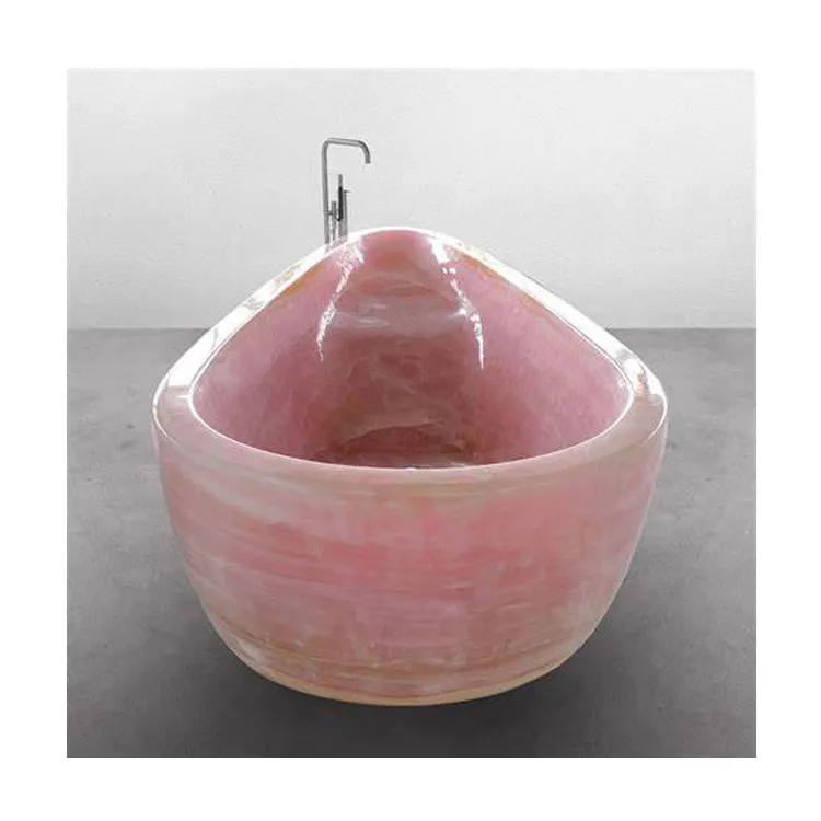 Luxus benutzer definierte rosa Onyx Marmor Badewanne Eitelkeit Arbeits platte Set Badezimmer Spa Badewanne Naturstein Onyx Wannen