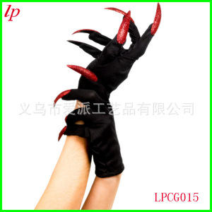 Gants à griffes noirs LPCG015 avec ongles rouges pailletés, accessoire de costume d'Halloween pour adulte - Product Image 1