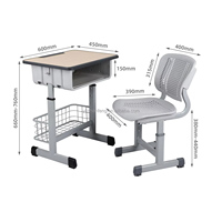 Meubles scolaires en gros, ensemble bureau et chaise pour étudiants, réglable en hauteur avec panier de rangement, structure métallique pour salle de classe