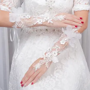 Wedding Lace Fingerless Bridal Gloves White Medium Length Open Finger Wedding Gloves For Bride