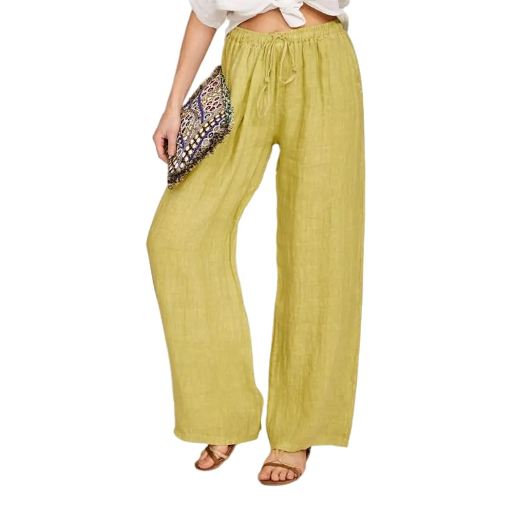 Women Loose Pants Wide Leg Linen Trousers With Pocket And Drawstring
