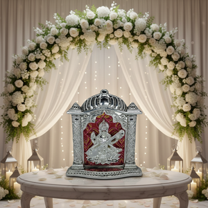 เทพีศรีสวัสดิ์ รูปปั้นโลหะ |   รูปปั้นเทพเจ้าฮินดูสำหรับหิ้งบูชาที่บ้านและห้องบูชา |   ของตกแต่งโต๊ะอ่านหนังสือและของขวัญทางจิตวิญญาณ - Product Image 1