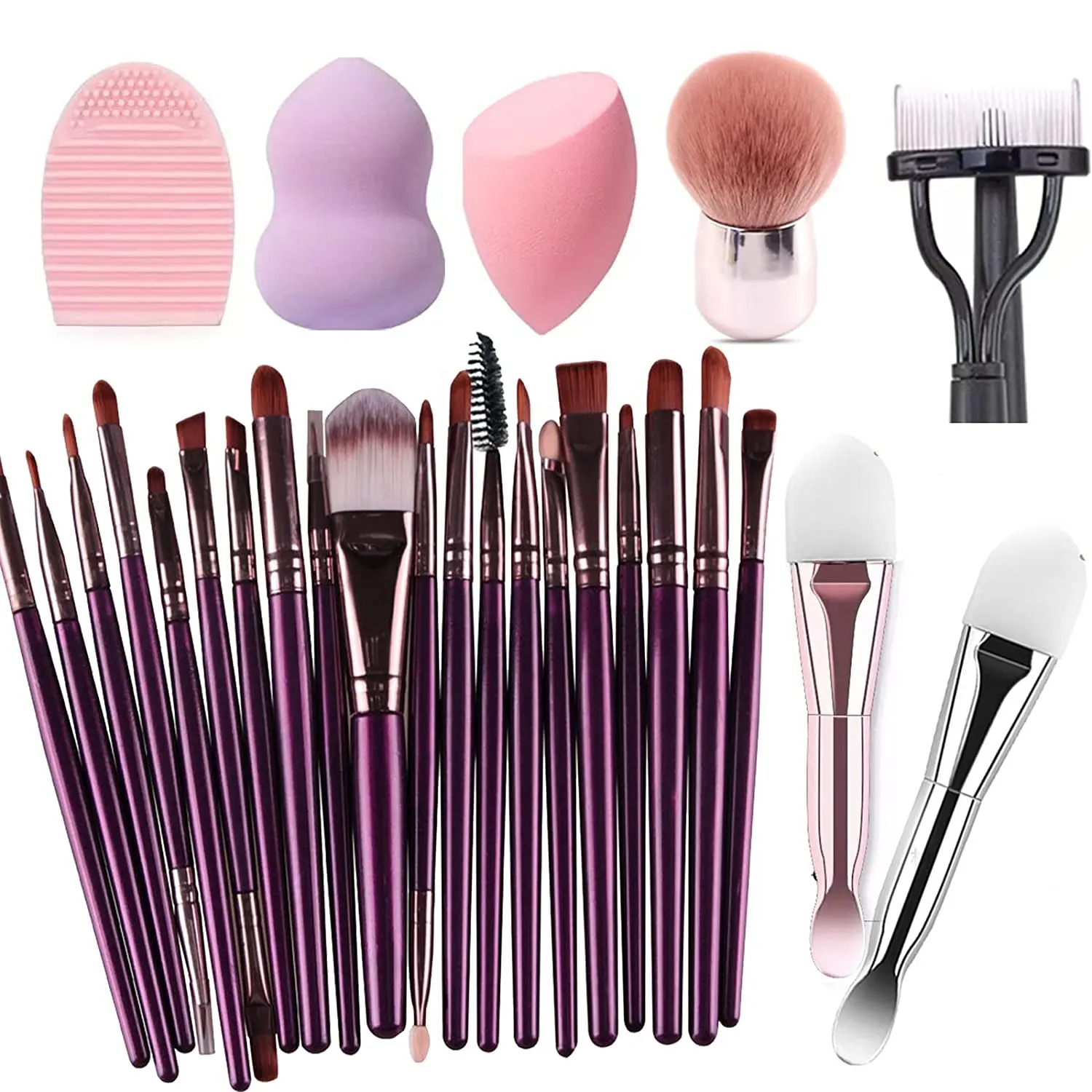 Set trucco integrale 20 pennelli trucco da viaggio set 2 spugne 2 maschere viso in Silicone di qualità pennelli elegante rosa G