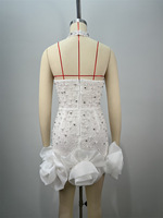 Robe mini respirante à col halter, unie, ornée de perles et de cristaux, à volants, taille haute, coupe crayon