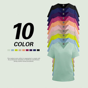 Vêtements de travail médicaux unisexes en tissu dobby polyester à manches courtes avec nœud à l'avant pour infirmières et médecins du centre Yuezi SPA - Product Image 4